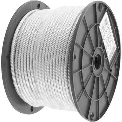 Cabo de aço plastificado transparente, alma de fibra, 3,97 mm - 5/32", 6 x 7