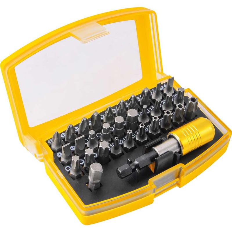Jogo de bits/ponteiras, com 32 peças, encaixe sextavado 1/4", com engate rápido