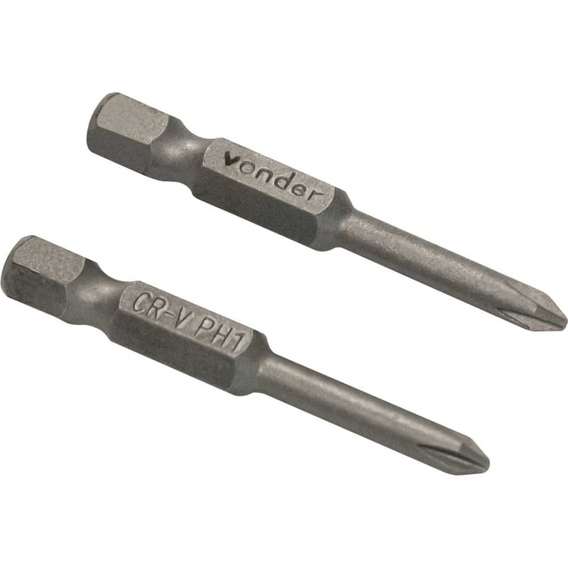 Jogo de bits de ponteiras phillips com encaixe sextavado 1/4", nº 1 x 50 mm, cartela com 2 peças