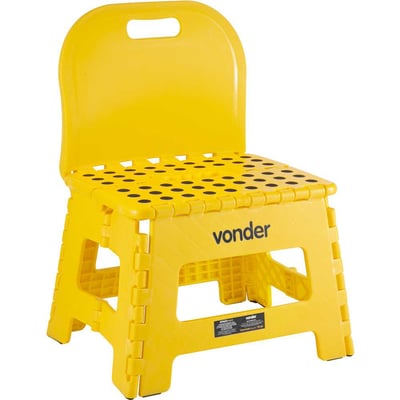 Banqueta plástica dobrável, amarela, altura 220 mm, com encosto