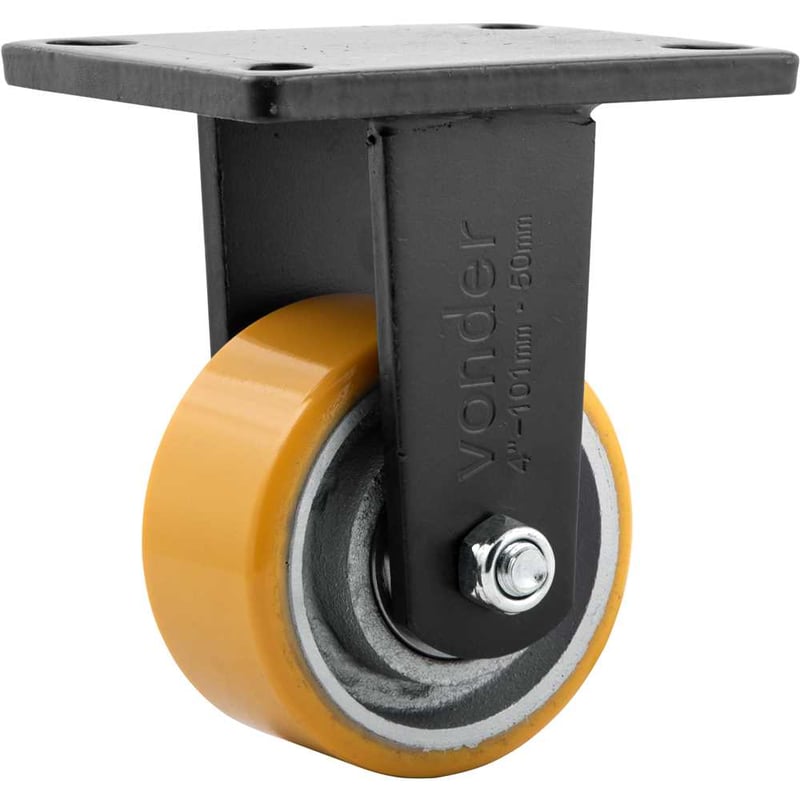 Rodízio fixo industrial 4", de poliuretano e ferro fundido, laranja