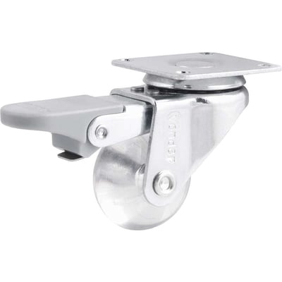 Rodízio giratório leve 1.3/8", de poliuretano, transparente, com freio