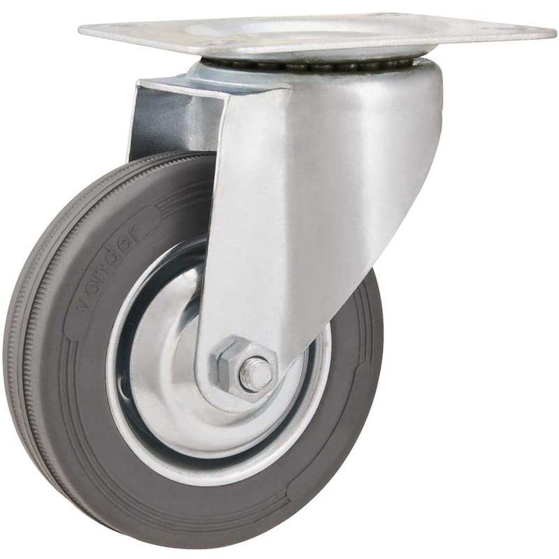 Rodízio giratório leve 4", de borracha, cinza
