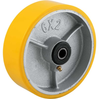 Roda 6", de poliuretano e ferro fundido, amarela