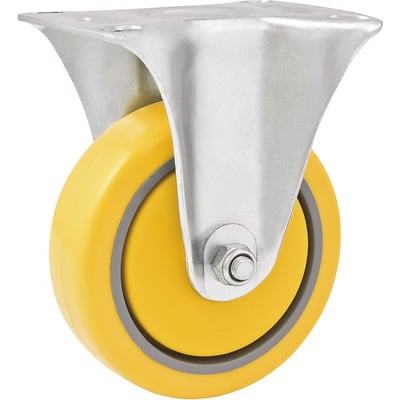 Rodízio fixo industrial leve 5", de poliuretano e PVC, amarelo