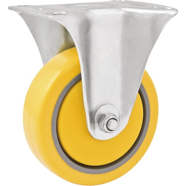 Rodízio fixo industrial leve 5", de poliuretano e PVC, amarelo