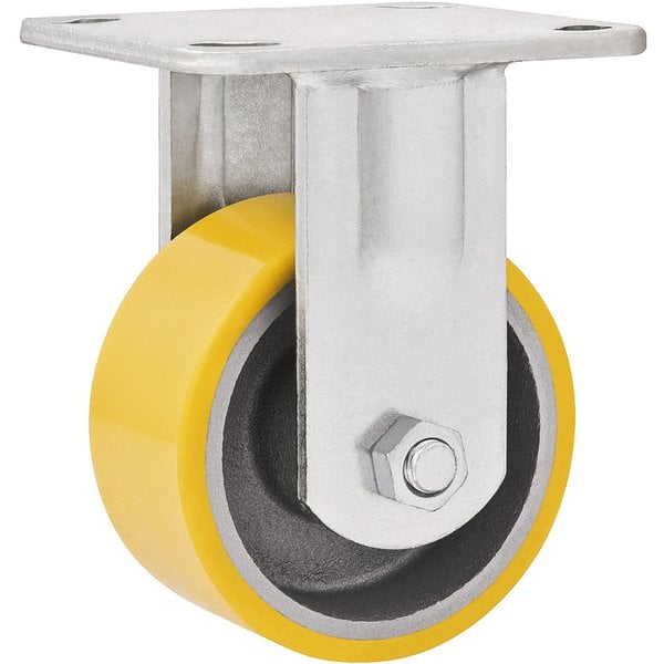 Rodízio fixo industrial leve 5", de poliuretano e ferro fundido, amarelo
