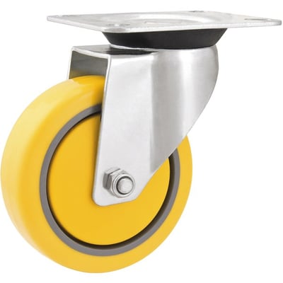 Rodízio giratório 5", de poliuretano e PVC, amarelo