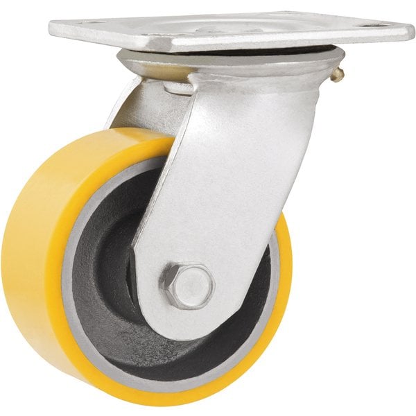 Rodízio giratório 6", de poliuretano e ferro fundido, amarelo
