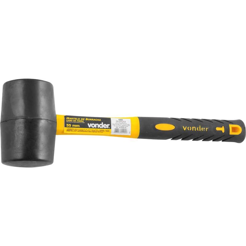 Martelo de borracha 55 mm, cabo em fibra, preto