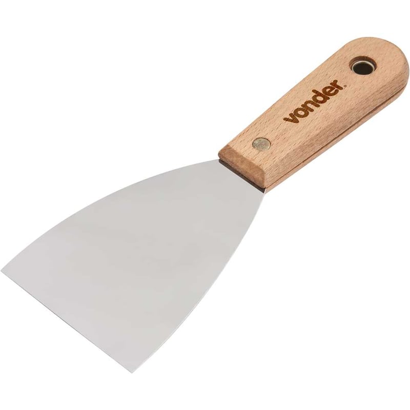 Espátula de aço inox, 3.1/8" - 79 mm, com cabo de madeira