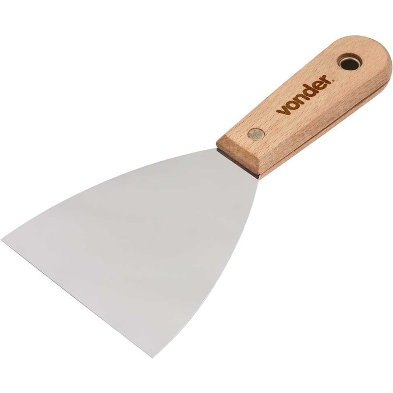 Espátula de aço inox, 4" - 101 mm, com cabo de madeira