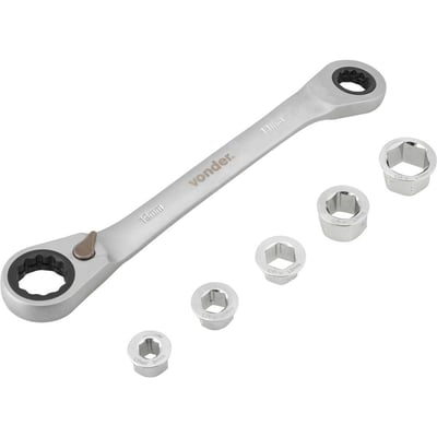 Jogo de chaves estrela com catraca, 8 mm a 19 mm, e soquete intercambiável