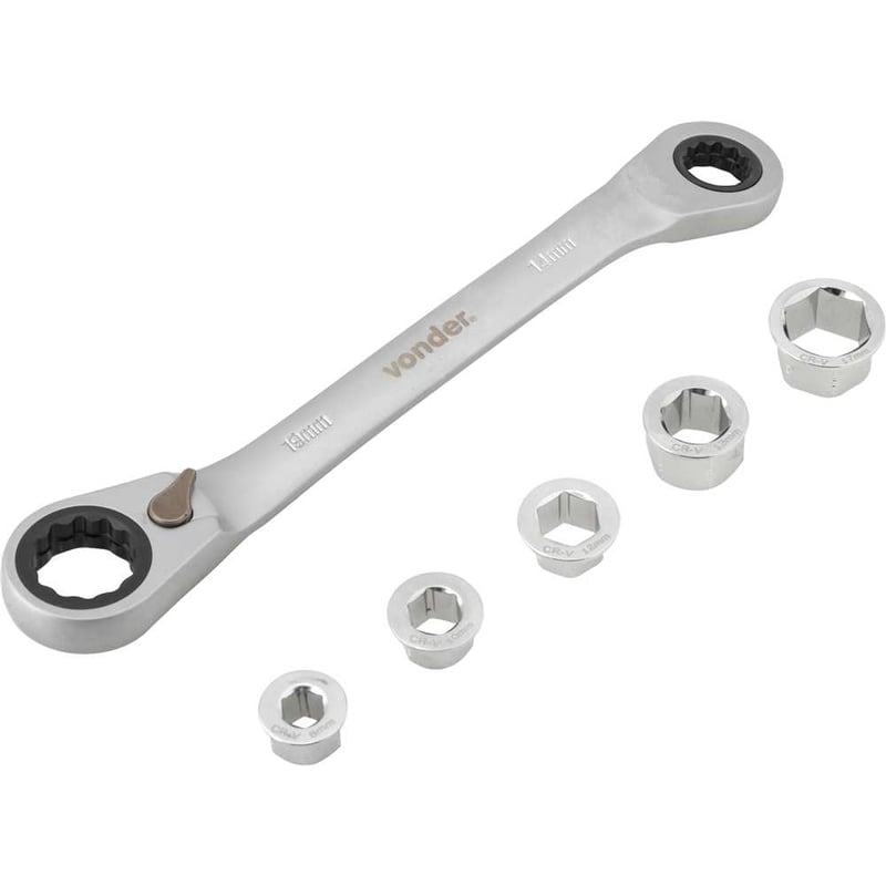 Jogo de chaves estrela com catraca, 8 mm a 19 mm, e soquete intercambiável