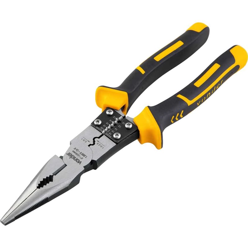 Alicate bico meia-cana reto 9", para eletricista, multifunção, com isolação até 1.000 V