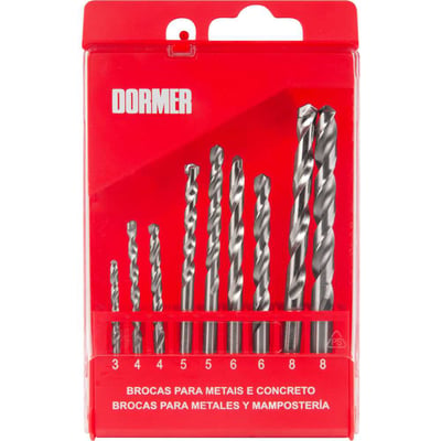Jogo de brocas combinadas, A114 de 3 mm a 8 mm e A800 de 4 mm a 8 mm, com 9 peças