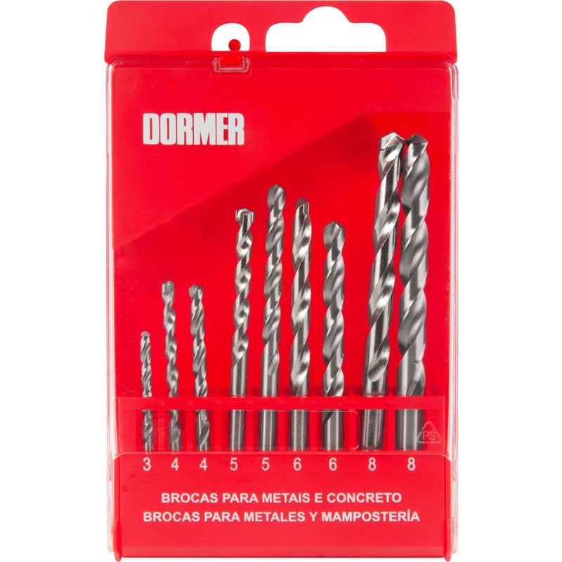 Jogo de brocas combinadas, A114 de 3 mm a 8 mm e A800 de 4 mm a 8 mm, com 9 peças
