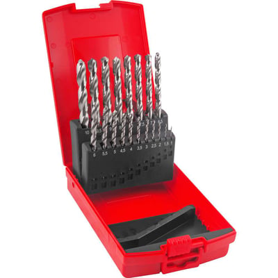 Jogo de brocas de aço rápido DIN 338, 1 mm a 10 mm, com 19 peças