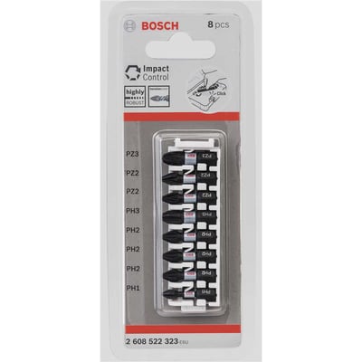 Jogo de bits/ponteiras phillips e pozidrive, encaixe de hexagonal de 1/4", com 8 peças de 25 mm, 2608522323