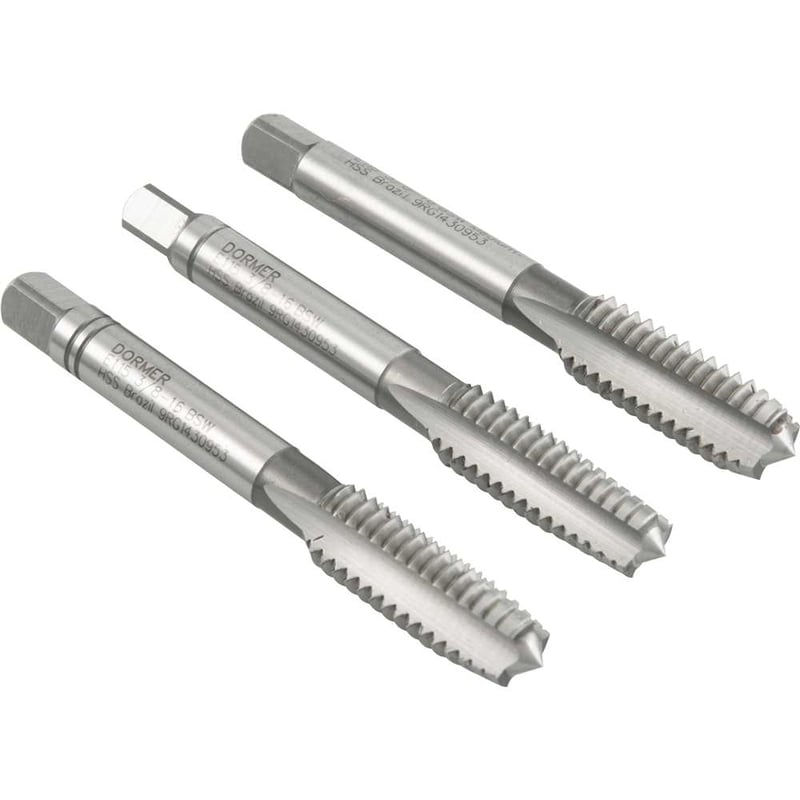 Macho manual de aço rápido 3/8" BSW, jogo com 3 peças
