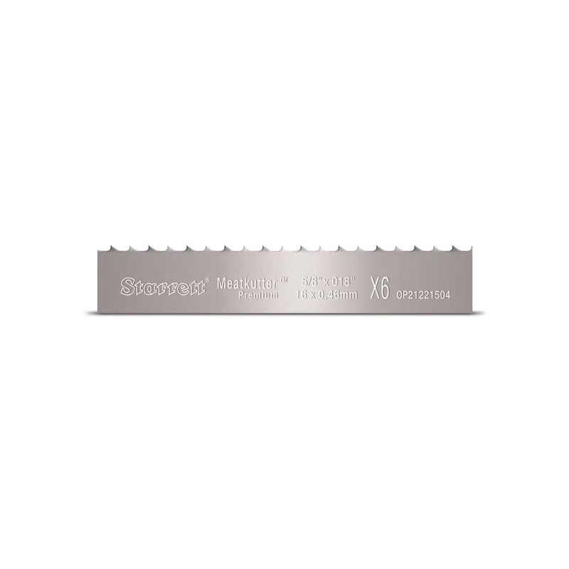 Lâmina de serra fita aço carbono para cortar carne, 3,15 m x 16 mm x 0,46 mm, 6 dentes Skip, Meatkutter Premium MKP