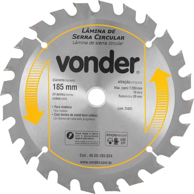 Lâmina de serra circular com dentes de metal duro/vídea, 185 mm x 20 mm, 24 dentes