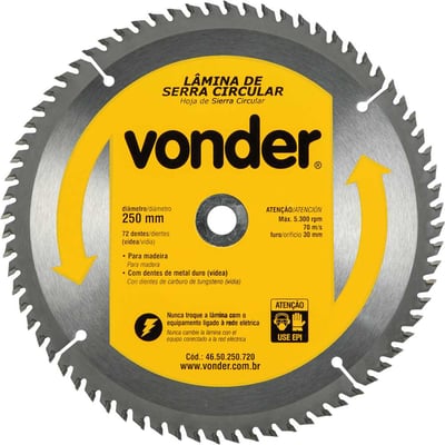 Lâmina de serra circular com dentes de metal duro/vídea, 250 mm x 30 mm, 72 dentes