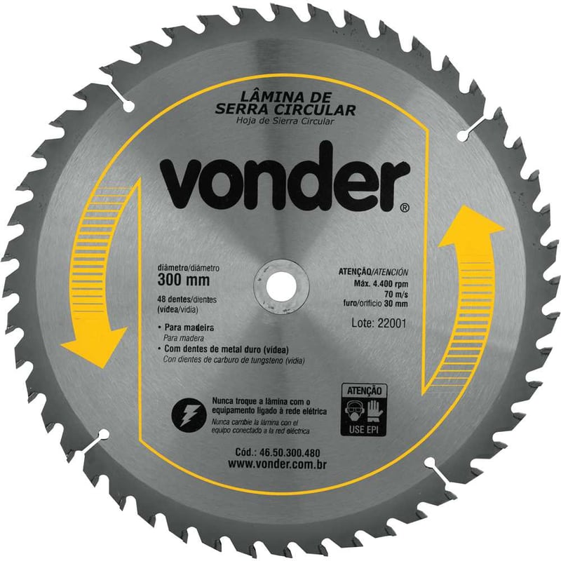 Lâmina de serra circular com dentes de metal duro/vídea, 300 mm x 30 mm, 48 dentes
