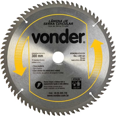 Lâmina de serra circular com dentes de metal duro/vídea, 300 mm x 30 mm, 72 dentes
