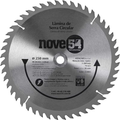 Lâmina de serra circular com dentes de metal duro/vídea, 250 mm x 30 mm, 48 dentes