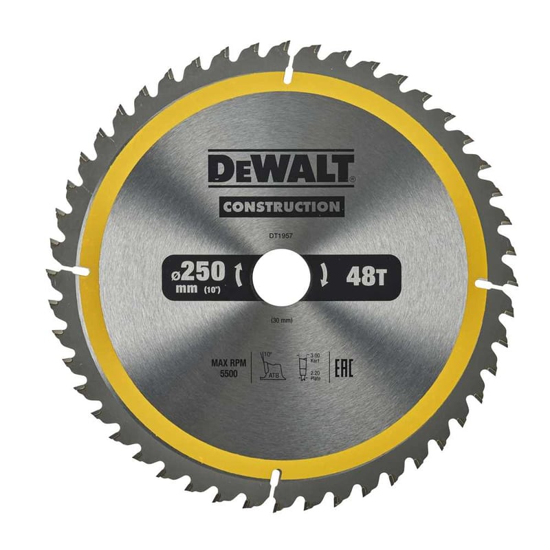 Lâmina de serra circular, 250 mm x 30,0 mm x 2,18 mm, 48 dentes de metal duro, para madeira, DT1957-QZ