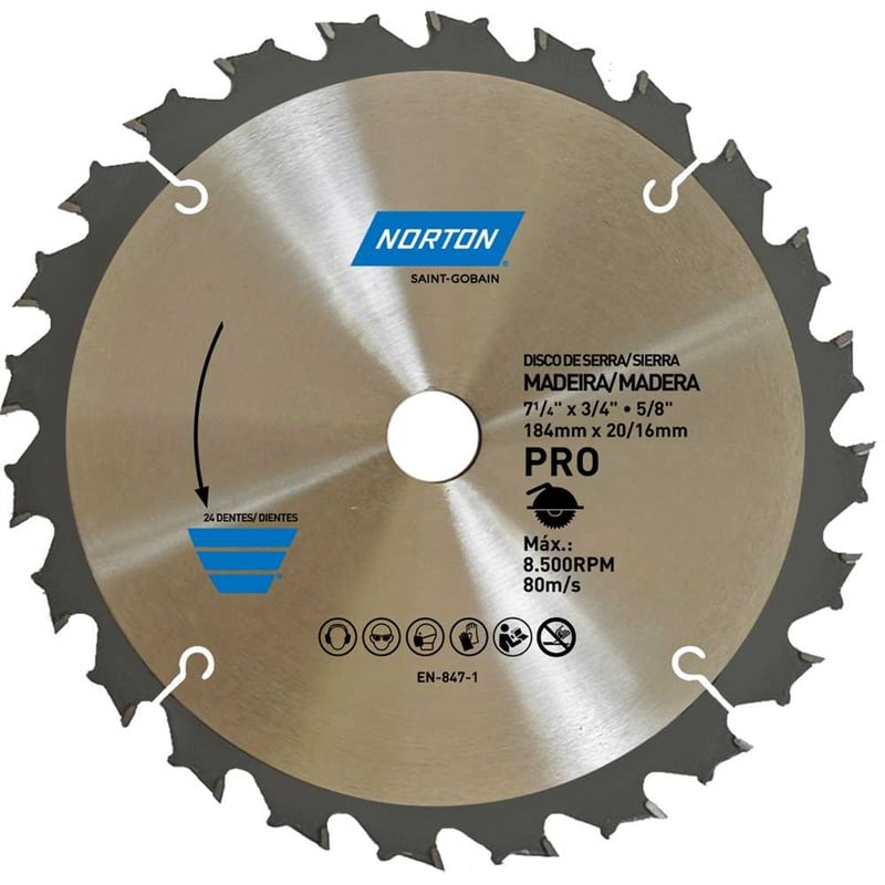 Lâmina de serra circular, 184 mm, furo 20 mm/16 mm, 24 dentes, 70184632472