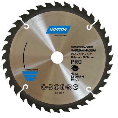 Lâmina de serra circular, 184 mm, furo 20 mm/16 mm, 36 dentes, 70184632473