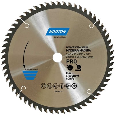 Lâmina de serra circular, 235 mm, furo 25,4 mm/20 mm/16 mm, 60 dentes, 70184632479