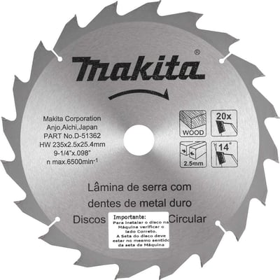 Lâmina de serra circular com dentes de metal duro, 235 mm x 25 mm, 20 dentes