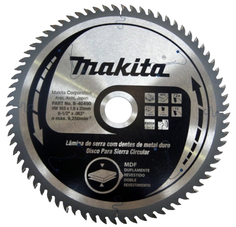 Lâmina de serra circular com dentes de metal duro, 165 mm x 20 mm, 72 dentes