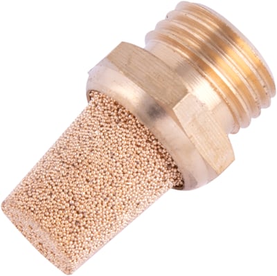 Silenciador de ar comprimido, longo, em latão, rosca 1/4" BSP