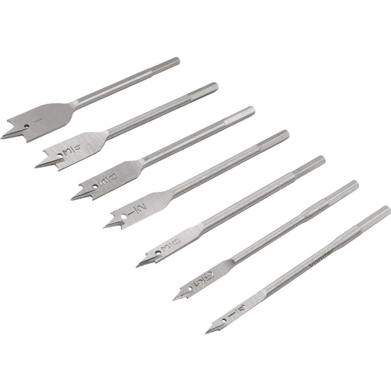 Jogo de brocas chatas, com 7 peças, de 1/4" a 1"