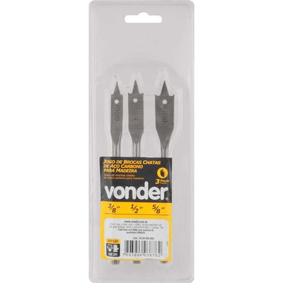 Jogo de brocas chatas, com 3 peças, de 3/8" a 5/8"