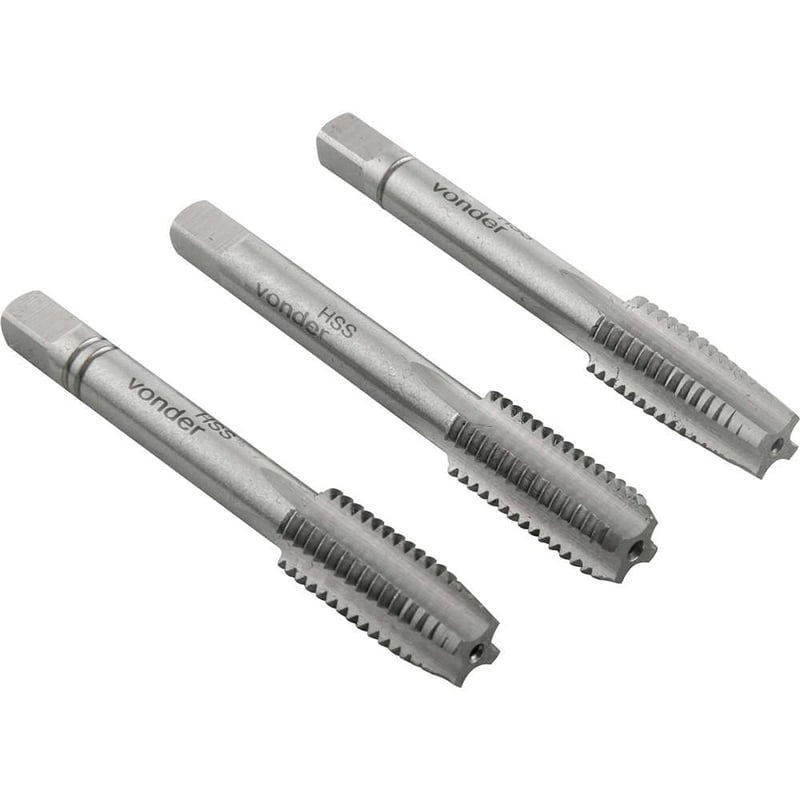 Macho manual de aço rápido 1/4" UNC, jogo com 3 peças