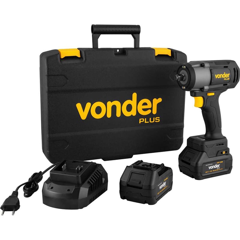 Chave de impacto, bateria 20 V, encaixe de 1/2", fonte de carregamento bivolt automático