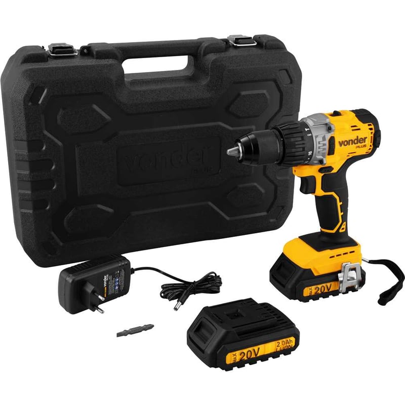 Parafusadeira/furadeira de impacto a bateria, 20 V, fonte de carregamento bivolt automática