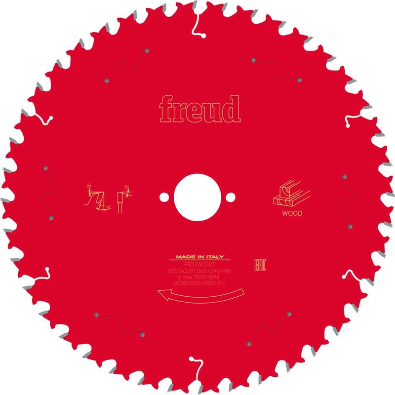 Lâmina de serra circular com dentes de metal duro, 250,0 mm x 30,0 mm, com 40 dentes, para MDF