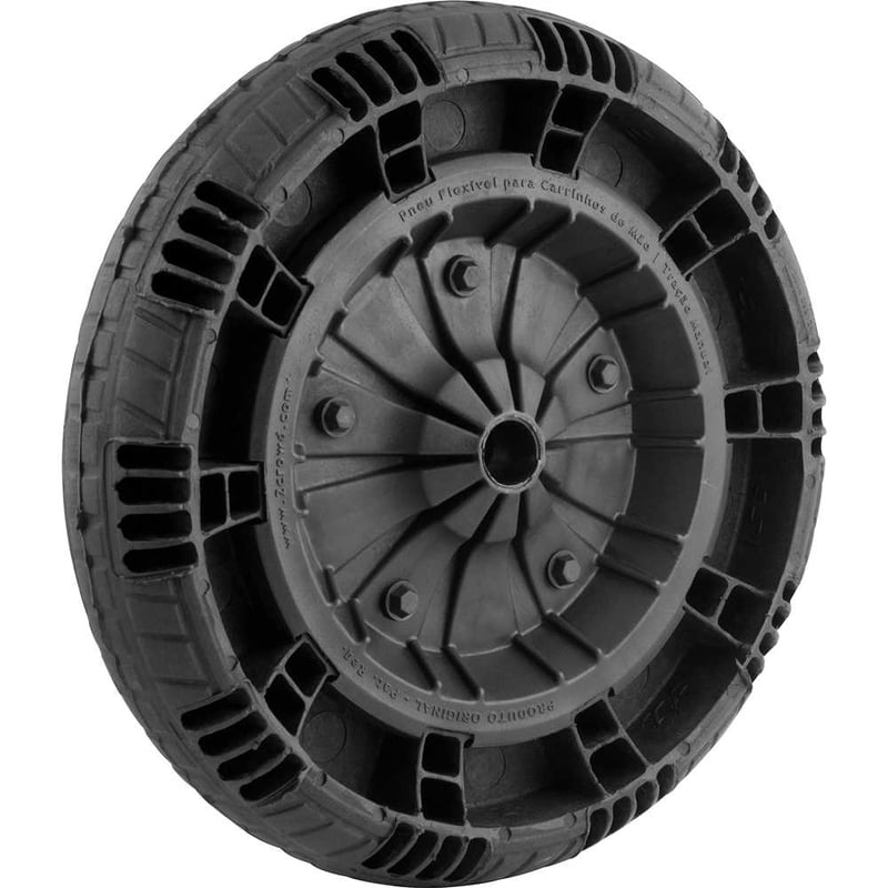 Roda completa com pneu maciço, furo de 1"