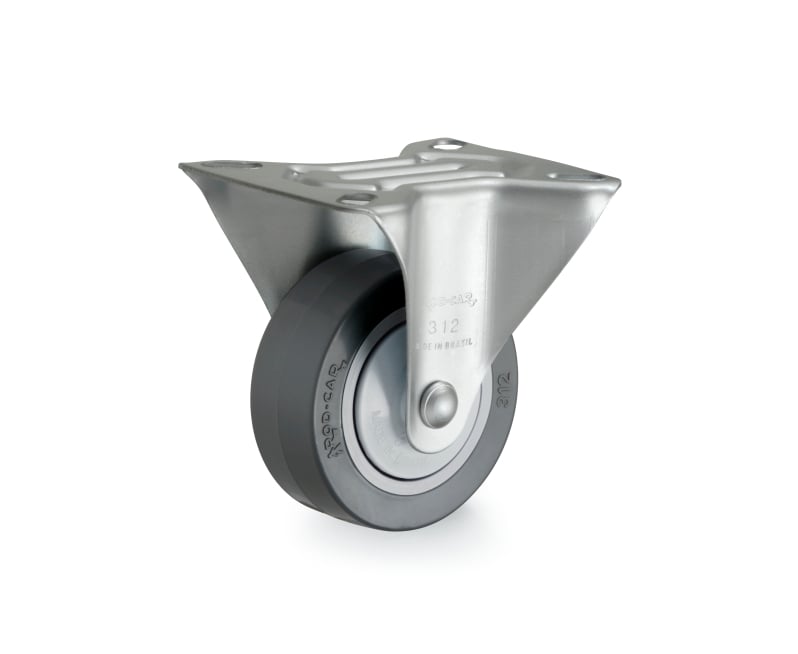 Rodízio fixo industrial leve 3", de borracha termoplástica, preto, FLR 312 BPC, RODCAR