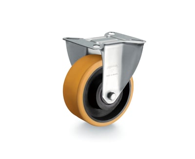 Rodízio fixo industrial leve 4", de poliuretano, laranja, FLR 414 UFK, RODCAR