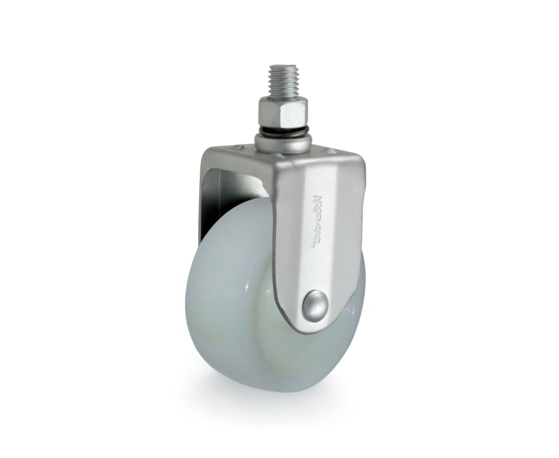 Rodízio fixo leve 3", de nylon, branco, com rosca, FRR 312 N, RODCAR