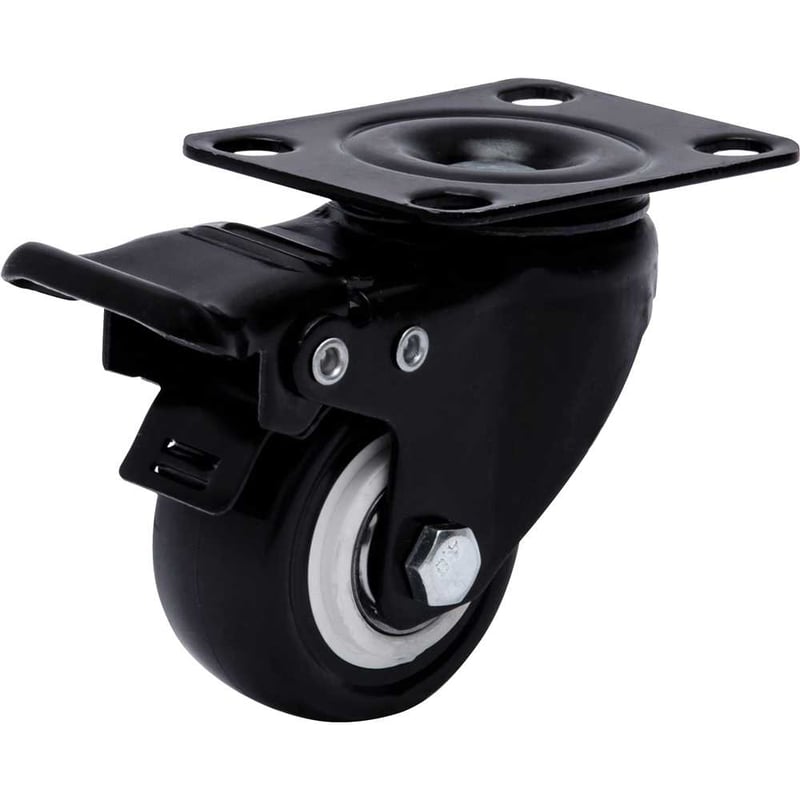 Rodízio giratório leve série black, base placa, 1.5/8", com freio, roda preta, 30 kgf, GLPBF.1.5/8.BP.E