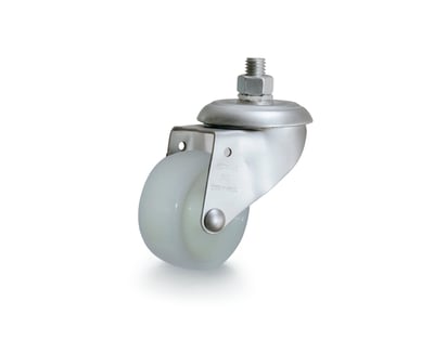 Rodízio giratório leve 3", de nylon, branco, com rosca, GRR 312 N, RODCAR