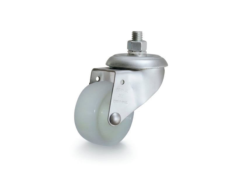 Rodízio giratório leve 3", de nylon, branco, com rosca, GRR 312 N, RODCAR